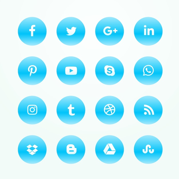 Blue social media network icons set