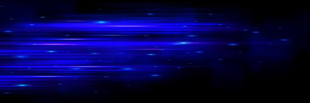 Blue speed line flare effect horizontal streak beam glow Neon laser motion ray with blur and glare Abstract dark digital technology fast movement Special shiny stripe with stream sparkle