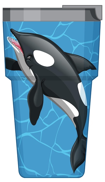 Free vector a blue thermos flask with orca whale pattern