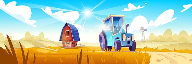 Free Vector blue tractor driving autumn field