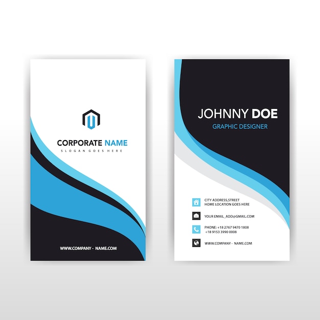 blue vertical wavy visit card