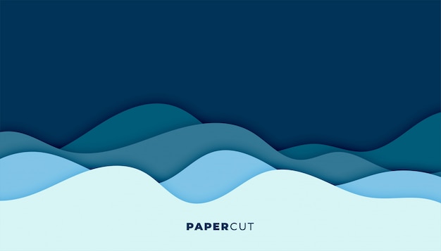 Blue water wave background in papercut style