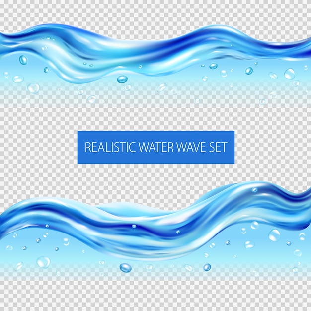 Blue water waves and drops realistic set isolated 