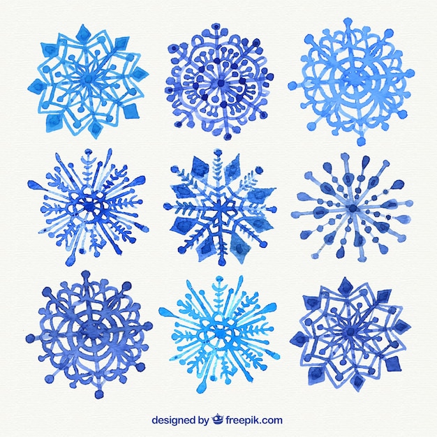 blue watercolor snowflakes