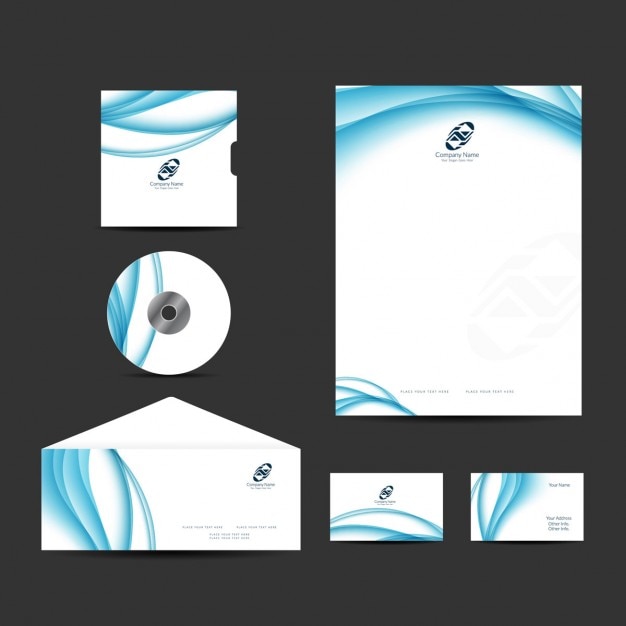 Free Vector blue wavy business stationery design