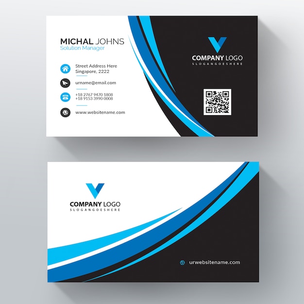 Blue wavy vector business card template