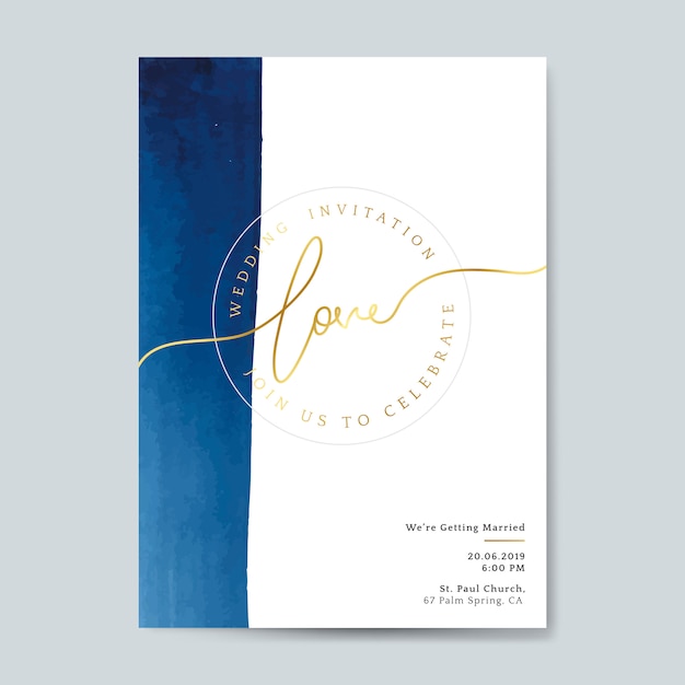 Blue wedding invitation card vector