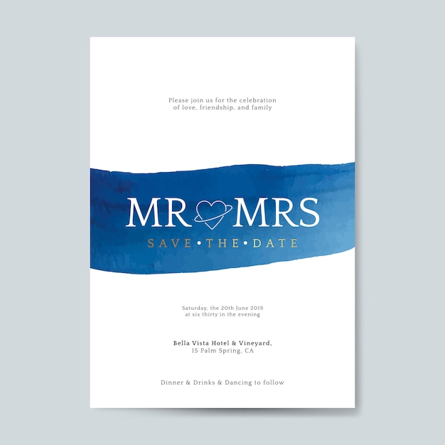 Free Vector blue wedding invitation card vector