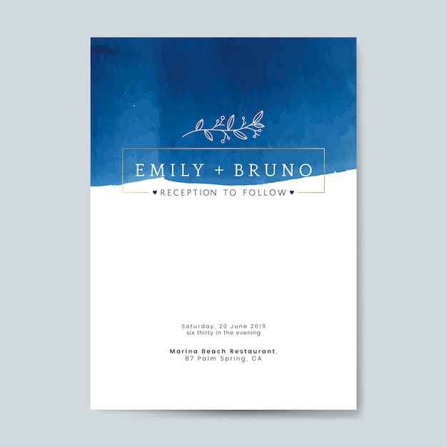 Blue wedding invitation card vector