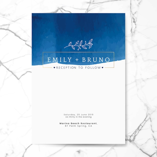 Blue wedding invitation card vector