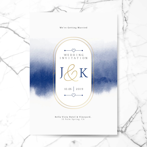 Blue wedding invitation card vector