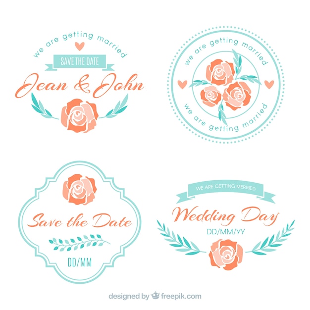 Free Vector blue wedding label collection