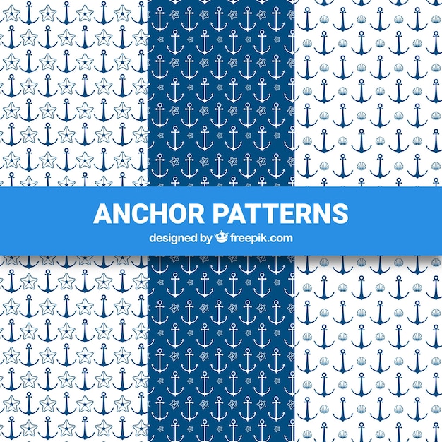 Free Vector blue and white anchor pattern collection