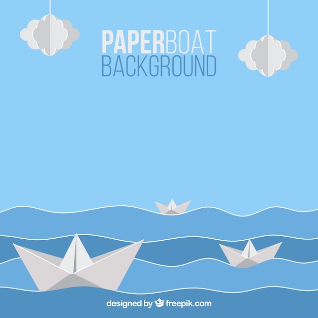 Blue and white background with paper boats