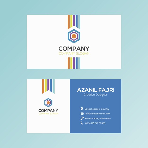 Blue and white business card