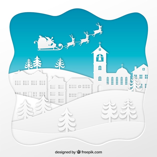 Free Vector blue and white christmas background in paper style