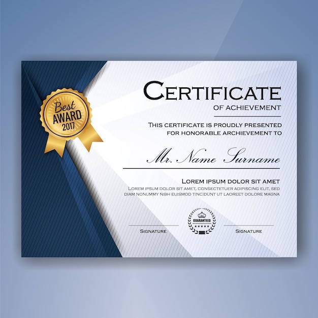 Free Vector blue and white elegant certificate of achievement template background