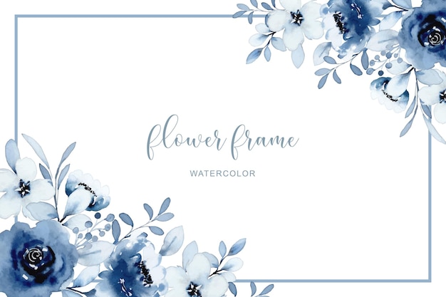 Blue white flower frame with watercolor