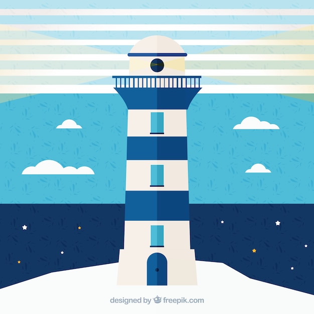 Free Vector blue and white nautical background with lighthouse