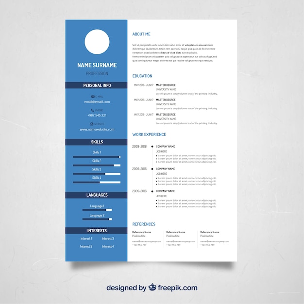 Free Vector blue and white resume design