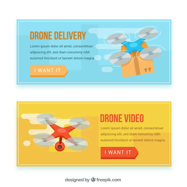 Free Vector blue and yellow banners with drones