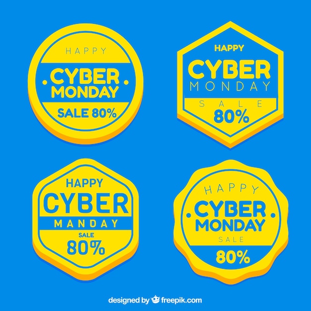 Free Vector blue and yellow cyber monday badges