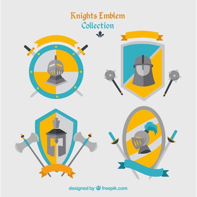 Free Vector blue and yellow emblems of knights