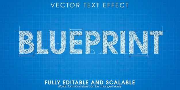 Blueprint drawing text effect, editable engineering and architectural text style