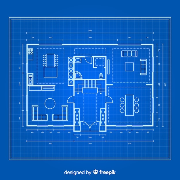 Free Vector blueprint of a house on blue background