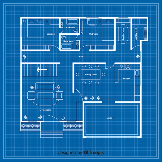 Free Vector blueprint of a house with details