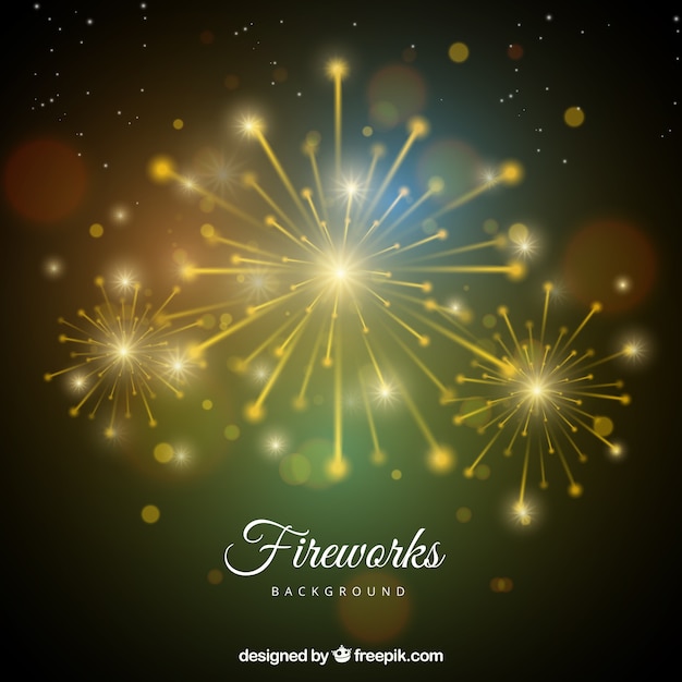 Blurred bokeh background with golden fireworks