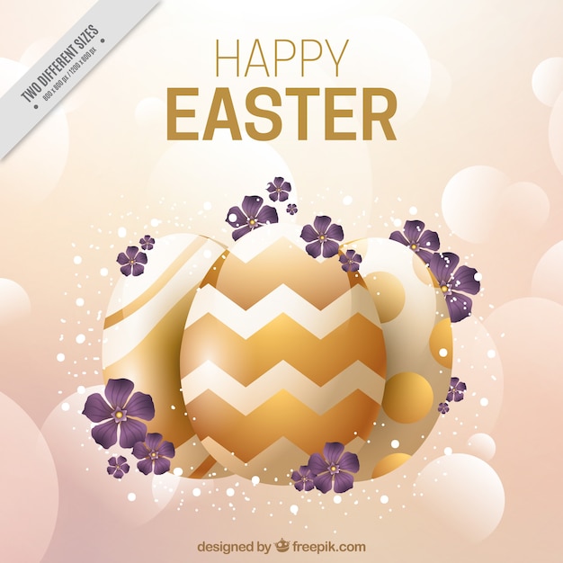 Free vector blurred easter background with golden elements