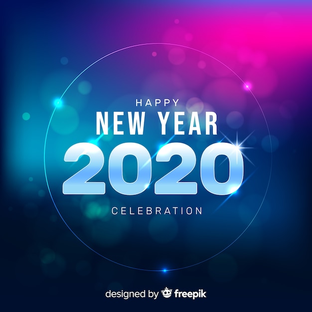 Blurred new year 2020 on gradient blue