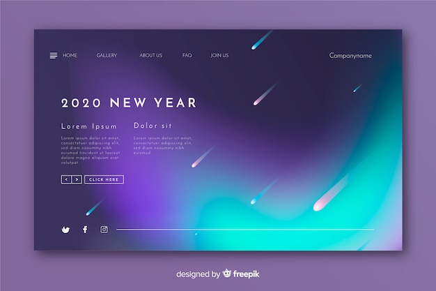 Blurred new year landing page and shooting stars