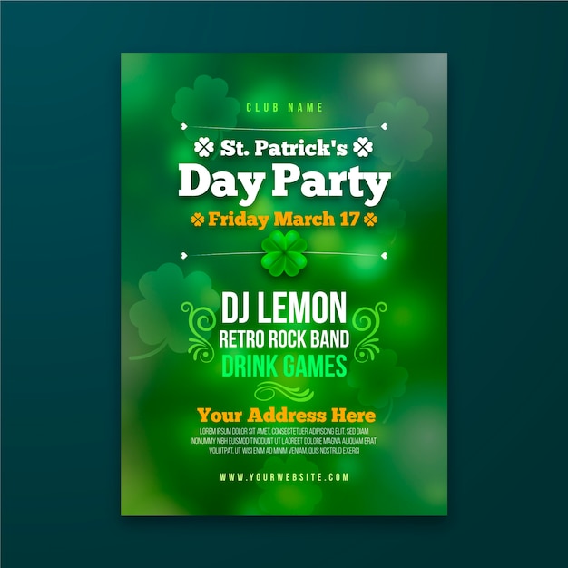 Blurred st. patrik day flyer template