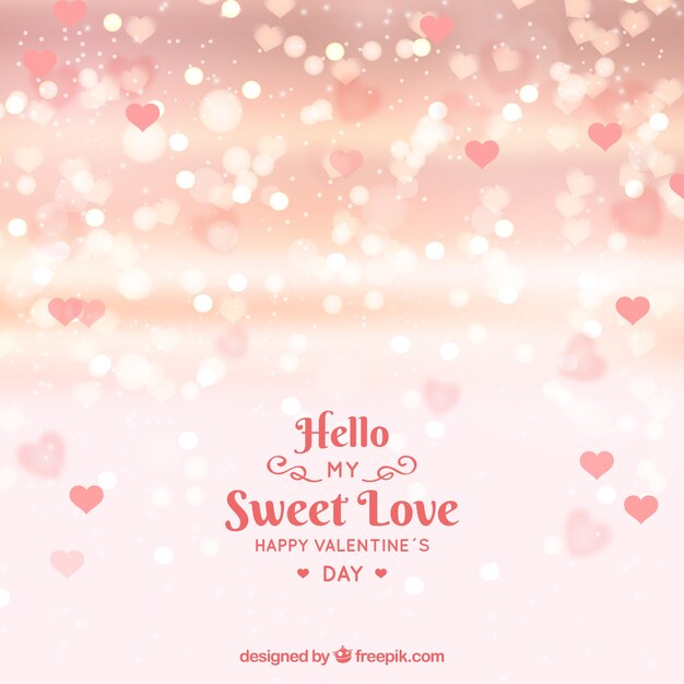 Blurred valentine's day background with bright hearts