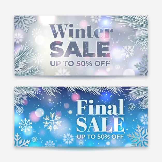 Blurred winter sale banners set