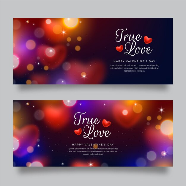 Blurry valentine's day banners set