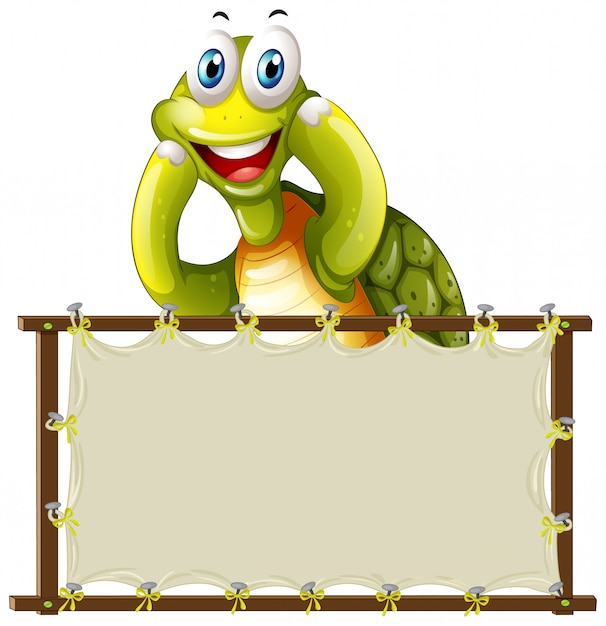 Board template with cute tortoise on white background