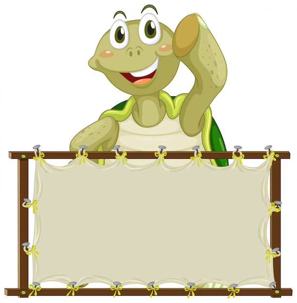 Free vector board template with cute turtle on white background