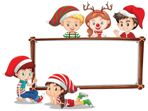 Board template with happy christmas kids