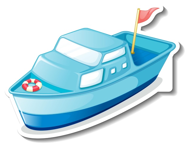 Boat toy cartoon sticker on white background