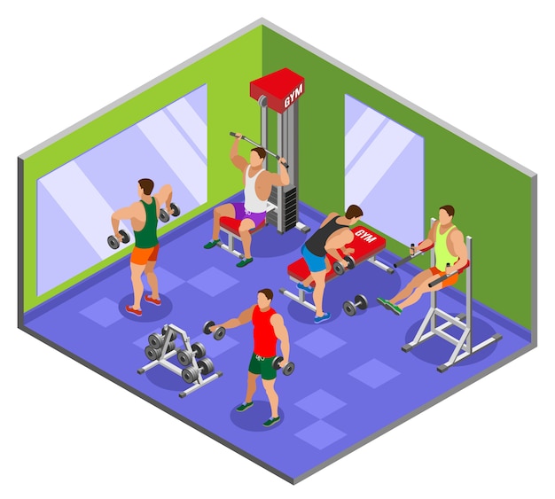 Body Building Gym Isometric Composition