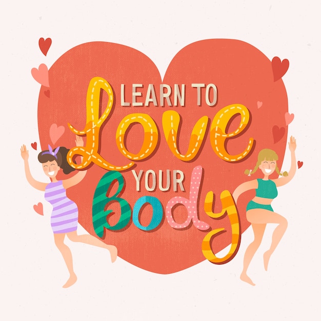 Free Vector body positive lettering with heart