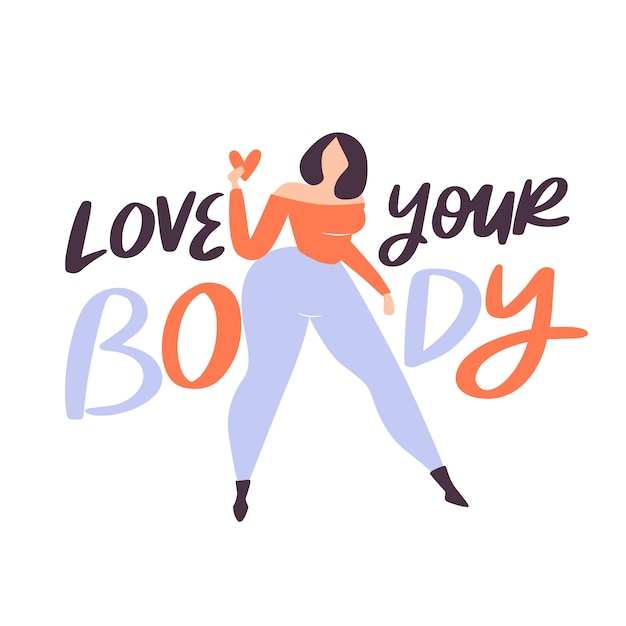 Body positive lettering with woman illustrated