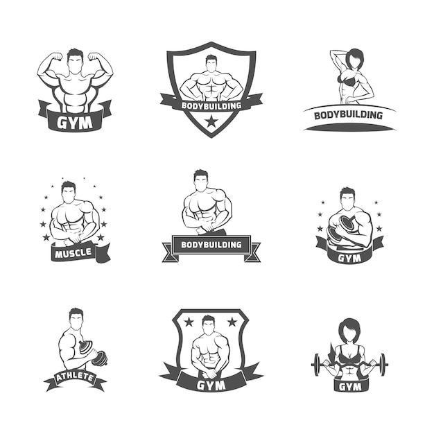 Free Vector bodybuilding fitness gym label black