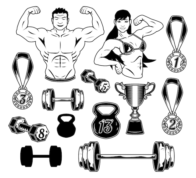 Free Vector bodybuilding set