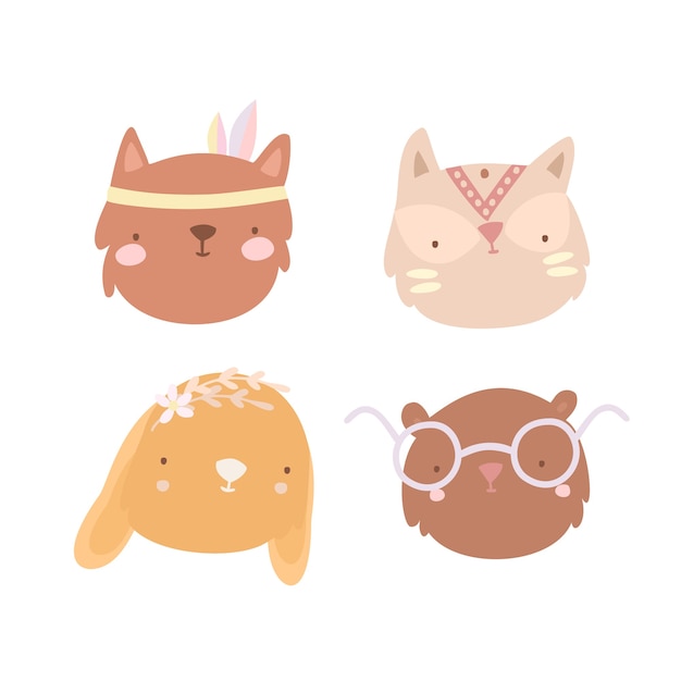 boho animals faces set