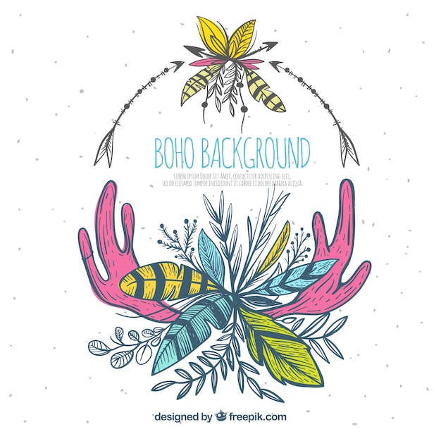 Boho background with hand drawn style