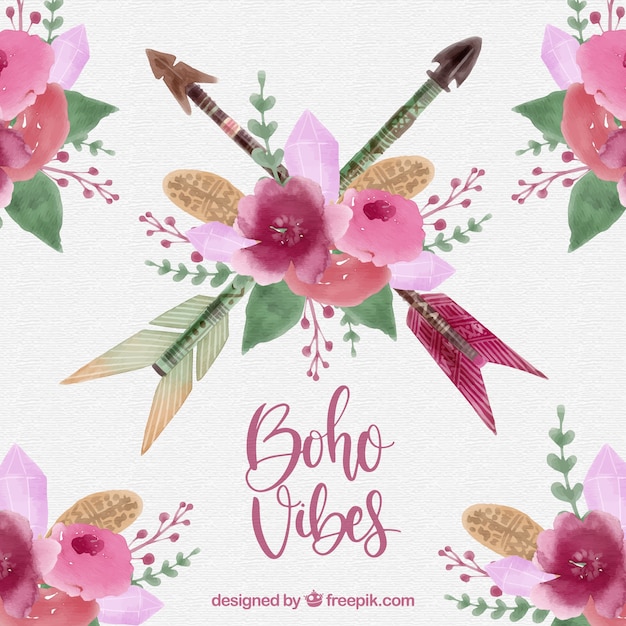 Free vector boho background with watercolor elements